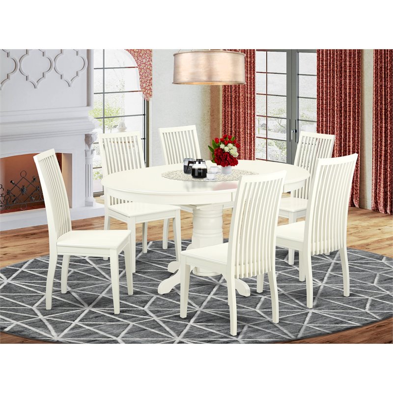 East West Furniture Avon 7-piece Wood Dining Table Set in Linen White