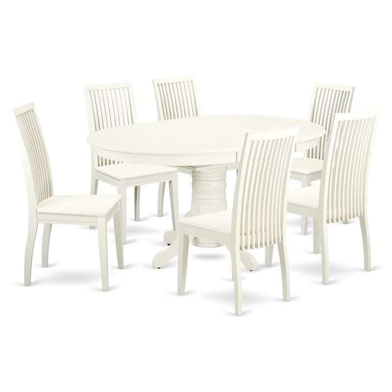 East West Furniture Avon 7-piece Wood Dining Table Set in Linen White