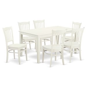 East West Furniture Capri 7-piece Wood Dining Table and Chairs in Linen White