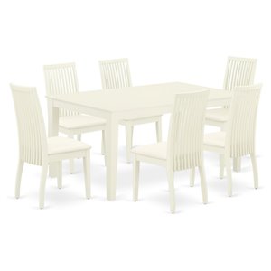 East West Furniture Capri 7-piece Wood Dining Set with Linen Seat in Linen White