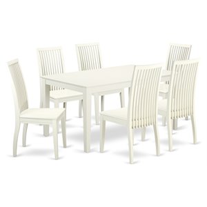 East West Furniture Capri 7-piece Wood Table and Dining Chair Set in Linen White