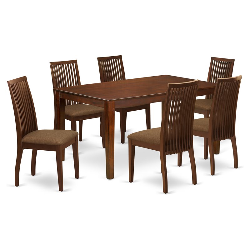 East West Furniture Capri 7-piece Wood Dining Table and Chair Set in Mahogany