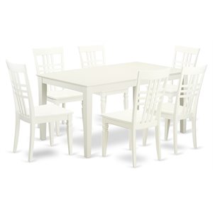 East West Furniture Capri 7-piece Wood Table and Dining Chairs in Linen White