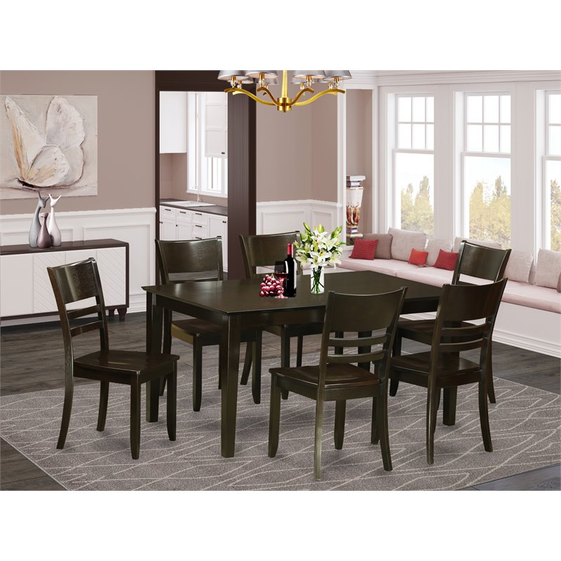 East West Furniture Capri 7-piece Wood Table and Dining Chair Set in Cappuccino