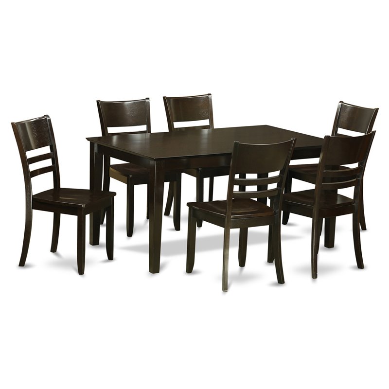 East West Furniture Capri 7-piece Wood Table and Dining Chair Set in Cappuccino