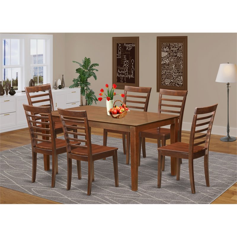 East West Furniture Capri 7-piece Wood Table and Dining Chairs in Mahogany