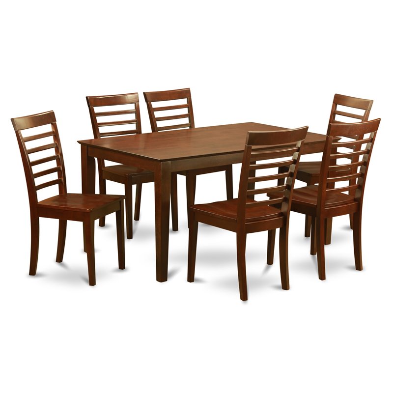 East West Furniture Capri 7-piece Wood Table and Dining Chairs in Mahogany