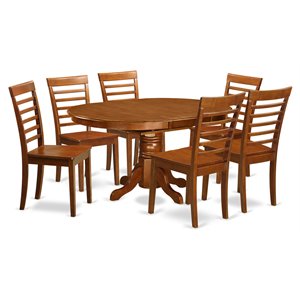 east west furniture avon 7-piece wood dining set with oval table in saddle brown