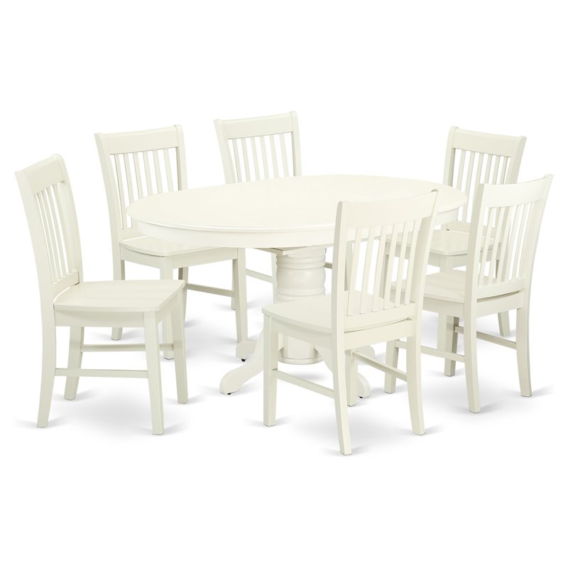 East West Furniture Avon 7-piece Wood Dining Table and Chairs in Linen White