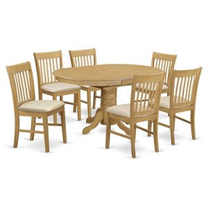 east west furniture avon 7-piece wood dining set with fabric seat in oak