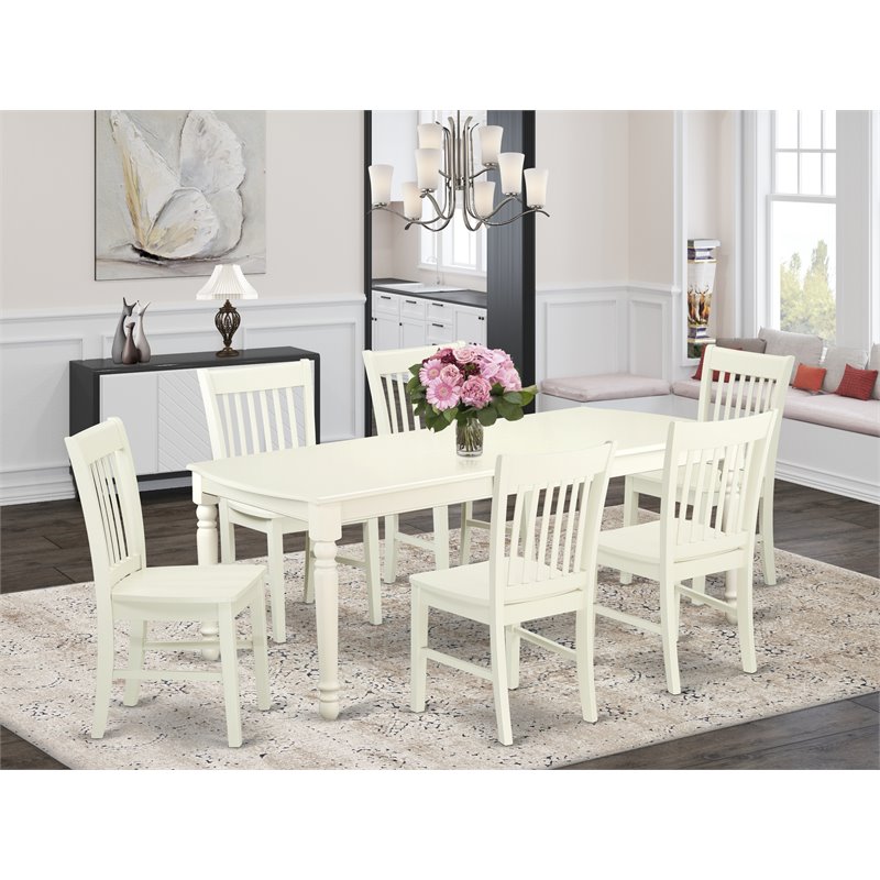 East West Furniture Dover 7-piece Wood Kitchen Table Set in Linen White