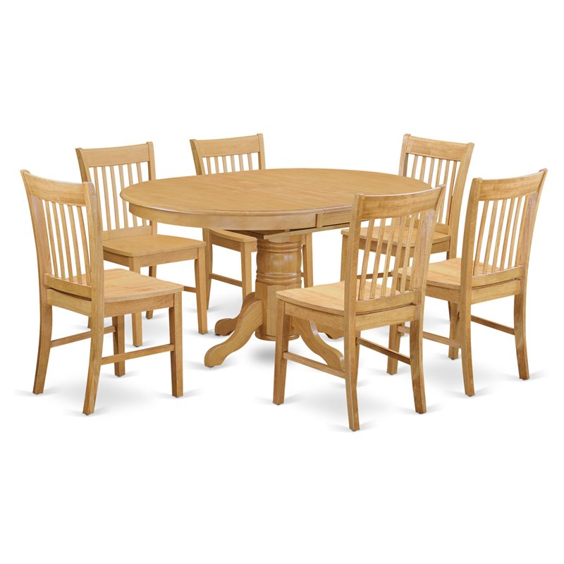 East West Furniture Avon 7-piece Traditional Wood Dining Table Set in Oak