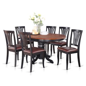 east west furniture avon 7-piece wood dining set with oval table in black/cherry