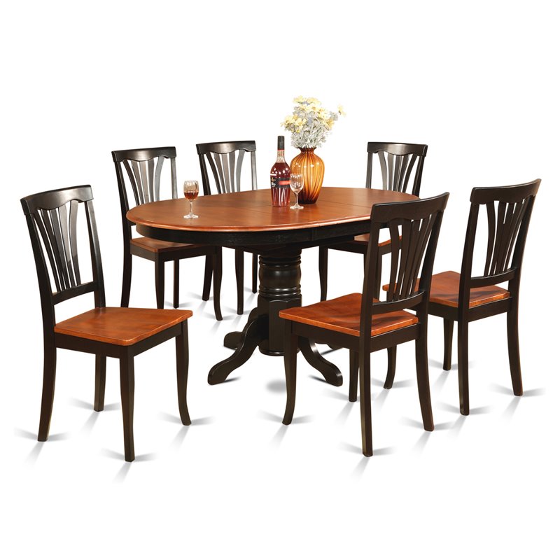 East West Furniture Avon 7-piece Wood Dining Room Set in Black/Cherry