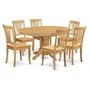 east west furniture avon 7-piece wood dining table and chair set in oak