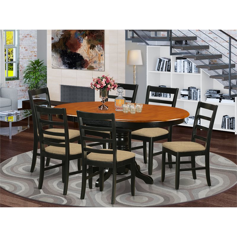 East West Furniture Avon 7-piece Wood Dining Table and Chair Set in Black/Cherry