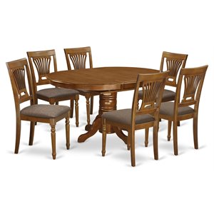 east west furniture avon 7-piece dining set with fabric seat in saddle brown
