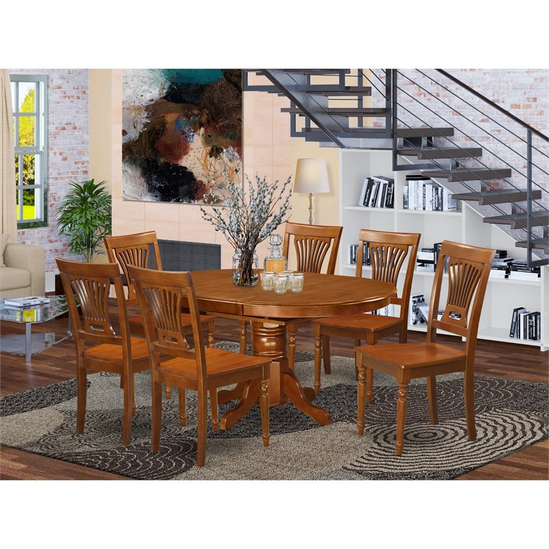 East West Furniture Avon 7-piece Wood Dining Table and Chair Set in Saddle Brown