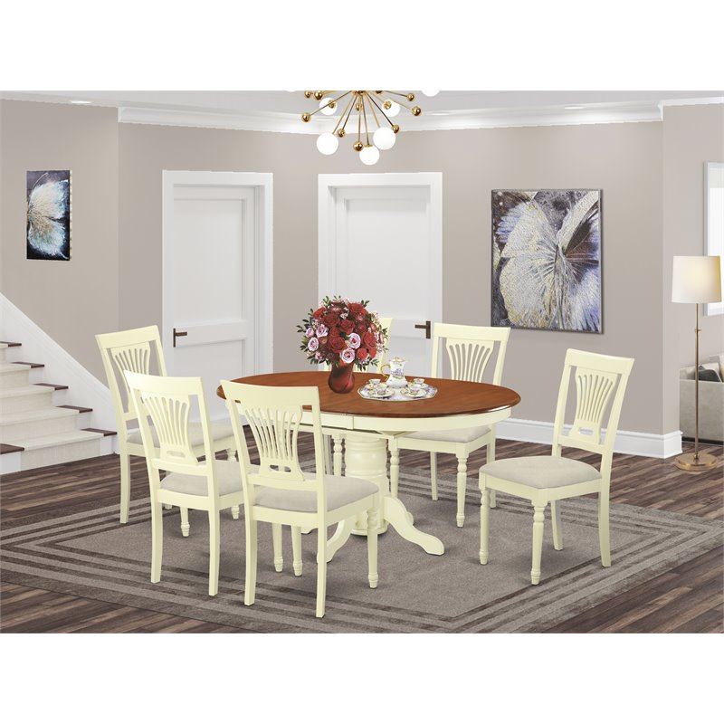 East West Furniture Avon 7-piece Wood Dinette Table Set in Buttermilk/Cherry