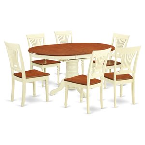 east west furniture avon 7-piece wood dining table and chair set in cherry