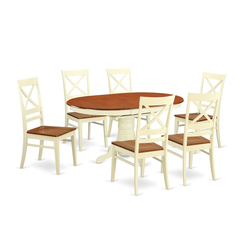 East West Furniture Avon 7-Piece Wood Dining Set in Cherry/Buttermilk