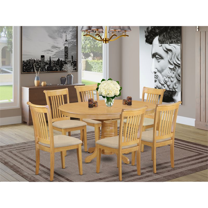 East West Furniture Avon 7-piece Wood Dining Table and Chairs in Oak