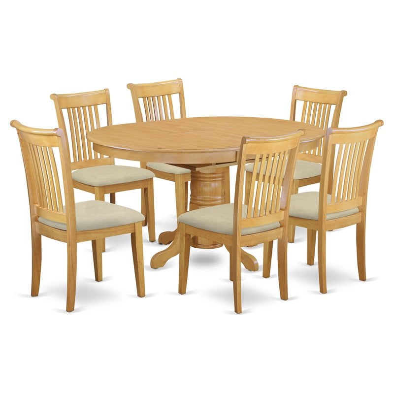East West Furniture Avon 7-piece Wood Dining Table and Chairs in Oak