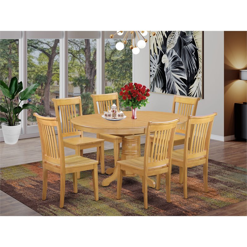 East West Furniture Avon 7-piece Wood Table and Dining Chair Set in Oak