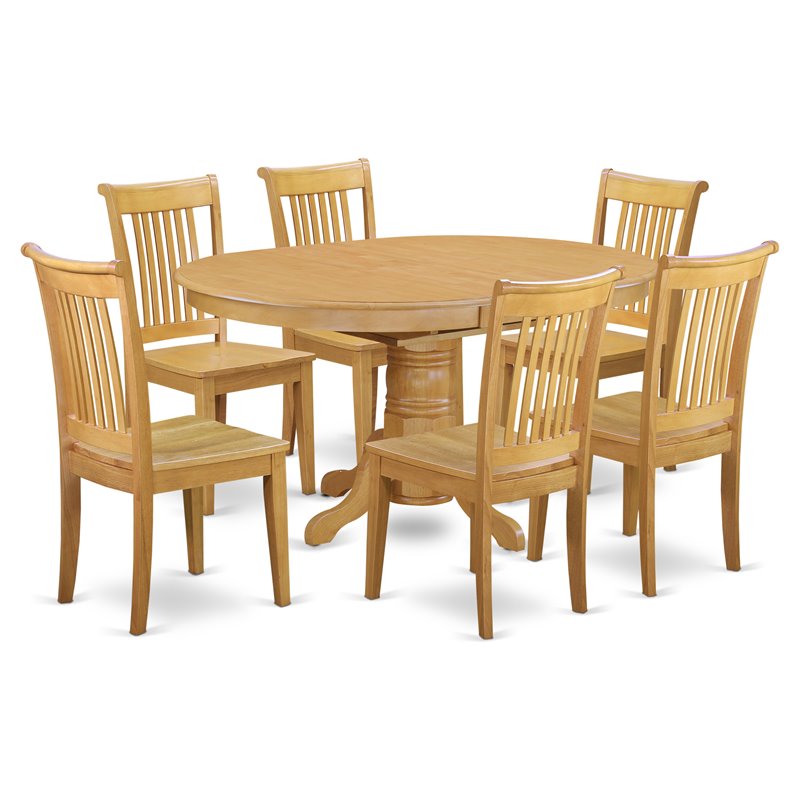 East West Furniture Avon 7-piece Wood Table and Dining Chair Set in Oak