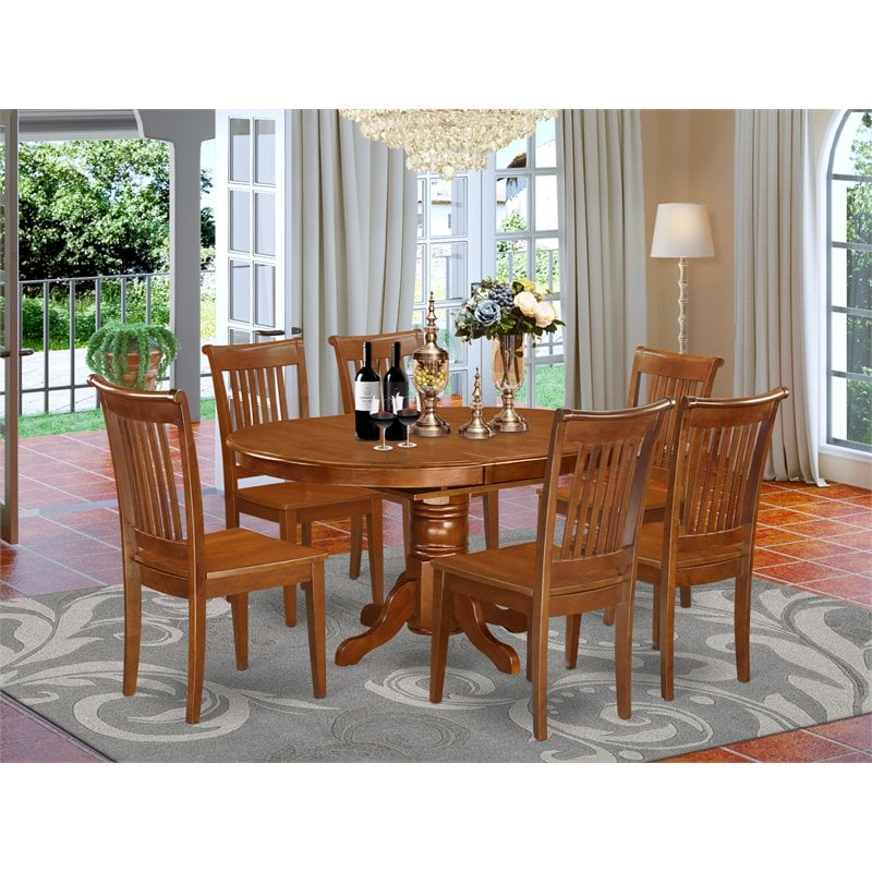 East West Furniture Avon 7-piece Wood Dining Room Set in Saddle Brown