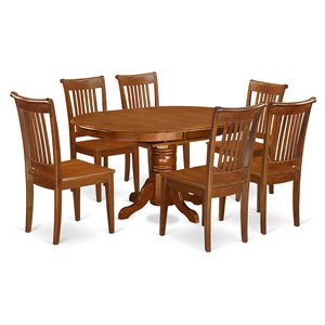 east west furniture avon 7-piece wood dining room set in saddle brown