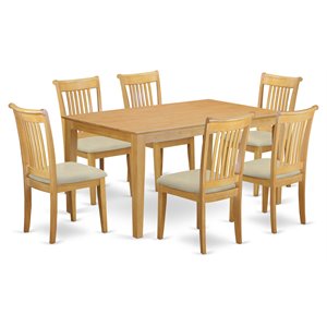 East West Furniture Capri 7-piece Wood Dining Set with Cushion Chairs in Oak