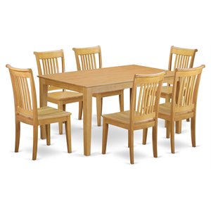 east west furniture capri 7-piece wood dining table and chairs in oak