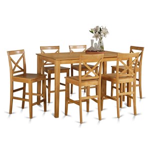 East West Furniture Capri 7-piece Wood Dining Set with Bar Stools in Oak