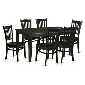 East West Furniture Dudley 7-piece Wood Kitchen Table and Chair Set in Black