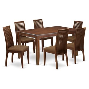 east west furniture dudley 7-piece wood dinette table and chair set in mahogany
