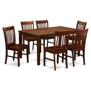 east west furniture capri 7-piece wood dinette table set with chairs in mahogany