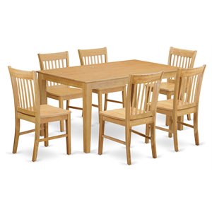 East West Furniture Capri 7-piece Wood Dining Table and Chair Set in Oak