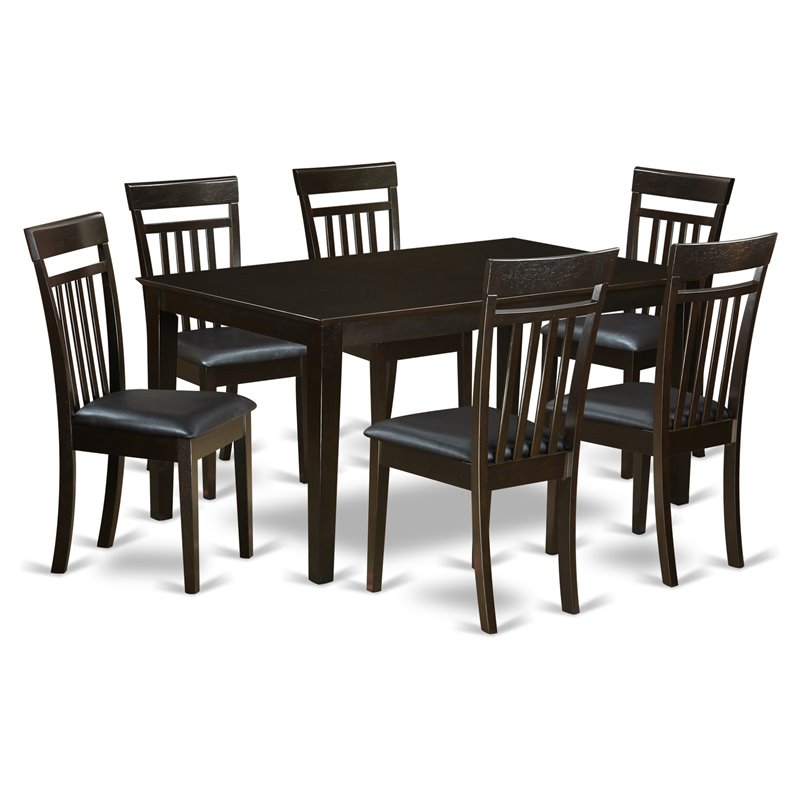 East West Furniture Capri 7-piece Wood Chair and Dining Table Set in Cappuccino
