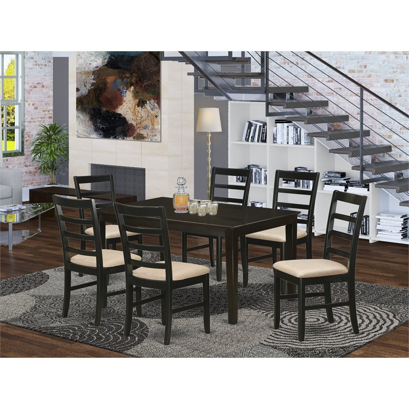 East West Furniture Capri 7-piece Wood Chairs and Dining Table in Cappuccino