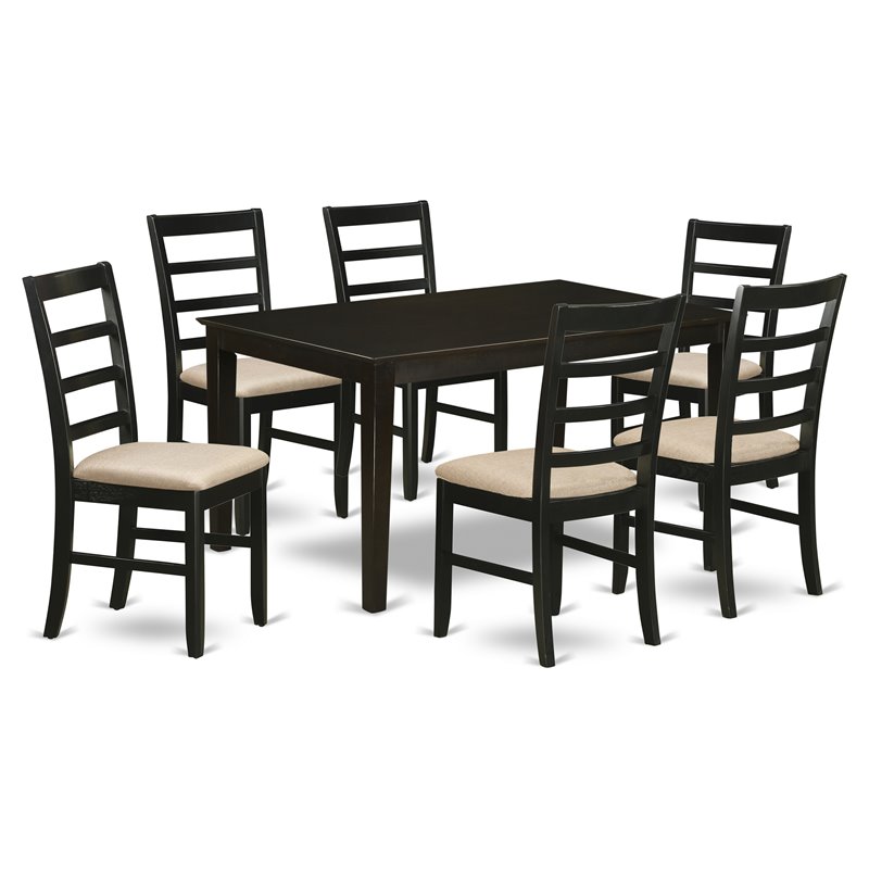 East West Furniture Capri 7-piece Wood Chairs and Dining Table in Cappuccino