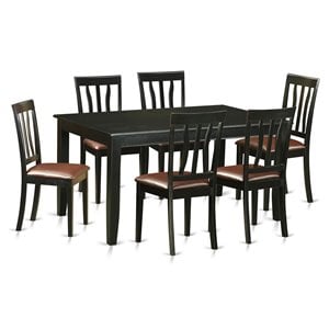 East West Furniture Dudley 7-piece Wood Dining Set with Leather Seat in Black