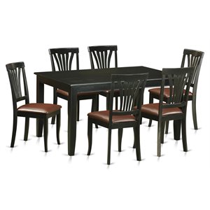 East West Furniture Dudley 7-piece Wood Dining Set with Leather Chairs in Black