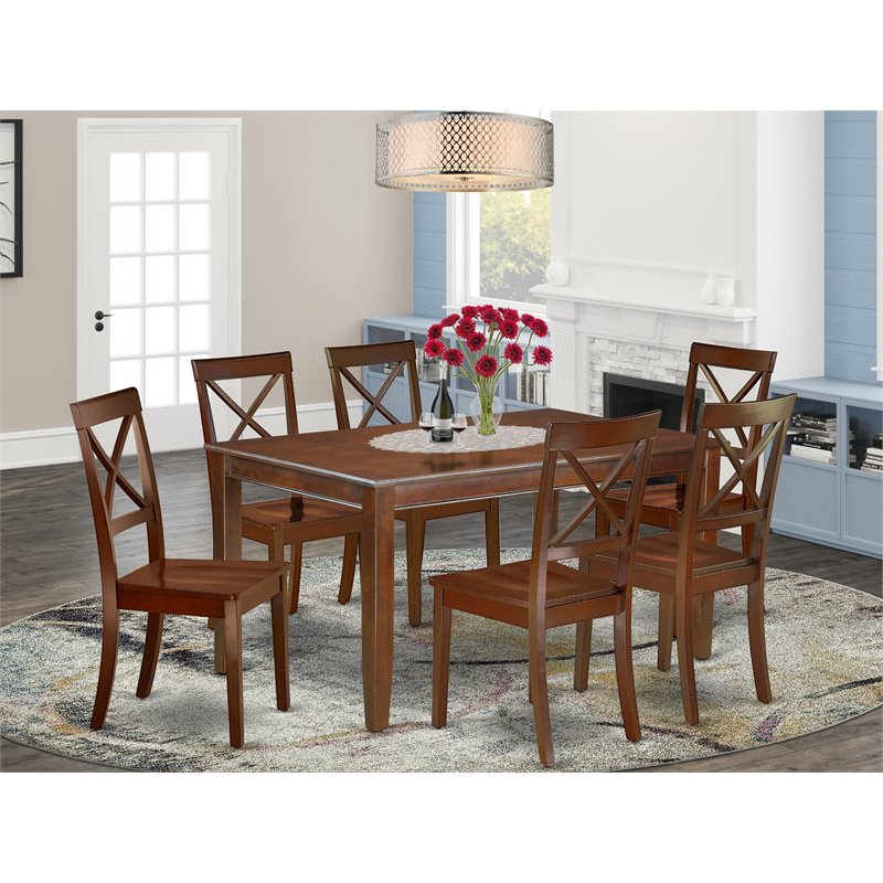 East West Furniture Dudley 7-piece Dining Set with Rectangle Table in Mahogany