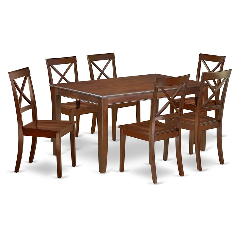 East West Furniture Dudley 7-piece Dining Set with Rectangle Table in Mahogany