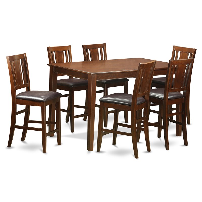 East West Furniture Dudley 7-piece Wood Counter Height Dining Set in Mahogany