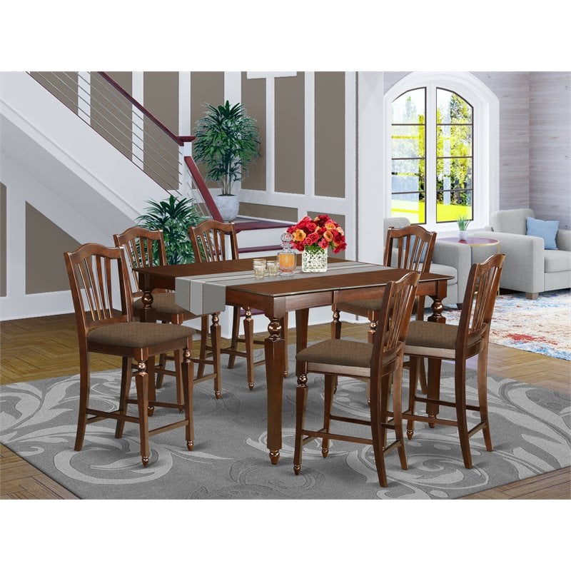 East West Furniture Chelsea 7-piece Traditional Wood Dining Set in Mahogany