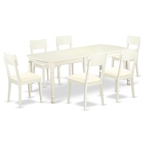 East West Furniture Dover 7-piece Wood Dining Set with Leather Seat in White
