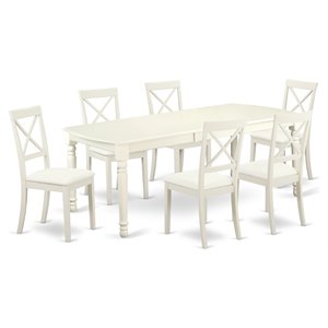 East West Furniture Dover 7-piece Wood Dining Set with Leather Chairs in White