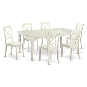 east west furniture dover 7-piece wood dining room set in linen white
